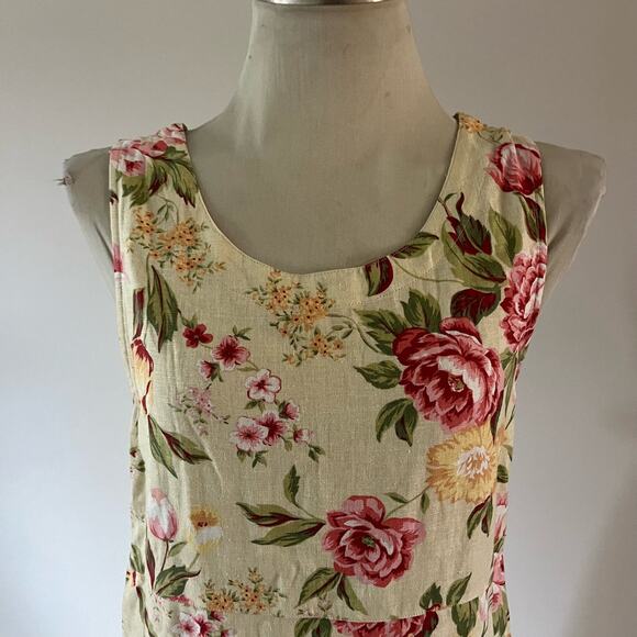 Vtg Y2K 2000s Linen Floral Tank Button Detail Casual Maxi Dress Sz M Cottagecore - Picture 3 of 8